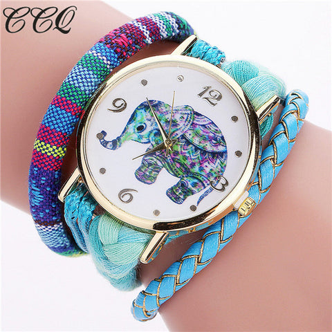 CCQ Brand Bohemian Style Handmade Braided Elephant Watch Fashion Women Rope Bracelet Wrist Watches Relogio Feminino 2079 - watchwomen