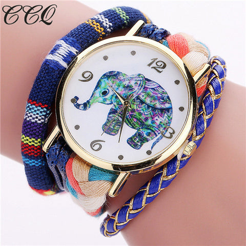 CCQ Brand Bohemian Style Handmade Braided Elephant Watch Fashion Women Rope Bracelet Wrist Watches Relogio Feminino 2079 - watchwomen