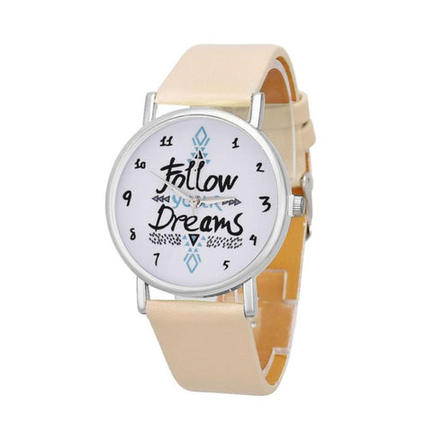 Hot SellingHF 2017 New Women Follow Dreams Words Pattern Leather Watch relogio masculino relogio feminino SP 12Levert Dropship - watchwomen