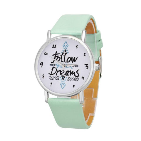 Hot SellingHF 2017 New Women Follow Dreams Words Pattern Leather Watch relogio masculino relogio feminino SP 12Levert Dropship - watchwomen