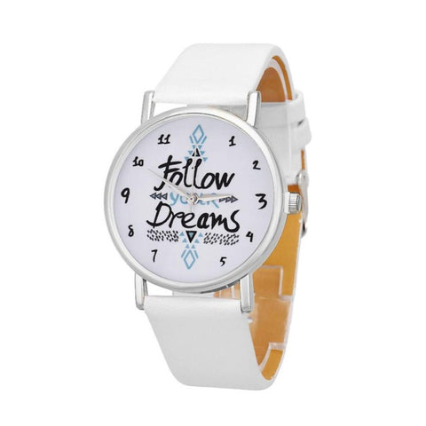Hot SellingHF 2017 New Women Follow Dreams Words Pattern Leather Watch relogio masculino relogio feminino SP 12Levert Dropship - watchwomen