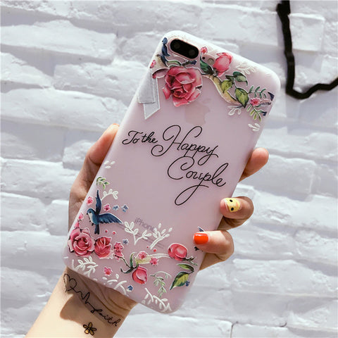 Lovebay Phone Case For iPhone 8 7 6 6s Plus Fashion Retro 3D Flower Patterned Soft Silicone TPU Back Cover Cases For iPhone 8 - watchwomen