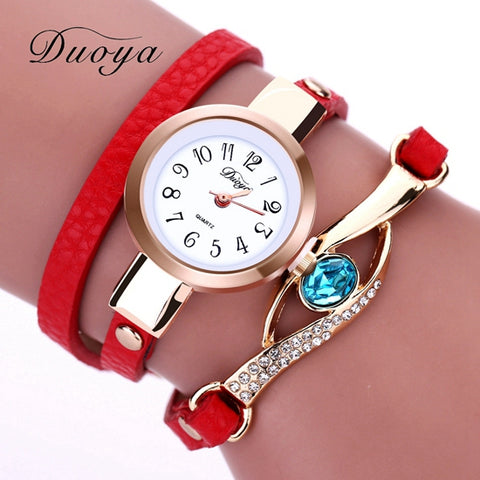 Duoya Brand Watch Women Luxury Gold Eye Gemstone Dress Watches Women Gold Bracelet  Halloween Gift Leather Quartz Wristwatches - watchwomen