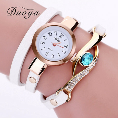 Duoya Brand Watch Women Luxury Gold Eye Gemstone Dress Watches Women Gold Bracelet  Halloween Gift Leather Quartz Wristwatches - watchwomen