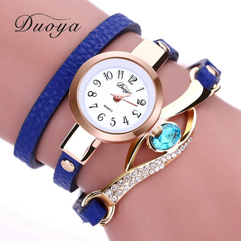 Duoya Brand Watch Women Luxury Gold Eye Gemstone Dress Watches Women Gold Bracelet  Halloween Gift Leather Quartz Wristwatches - watchwomen
