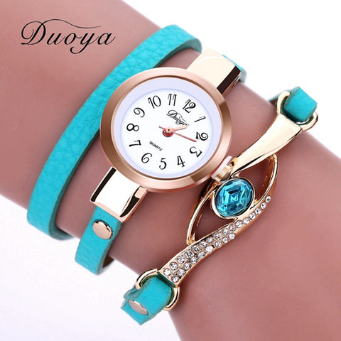 Duoya Brand Watch Women Luxury Gold Eye Gemstone Dress Watches Women Gold Bracelet  Halloween Gift Leather Quartz Wristwatches - watchwomen