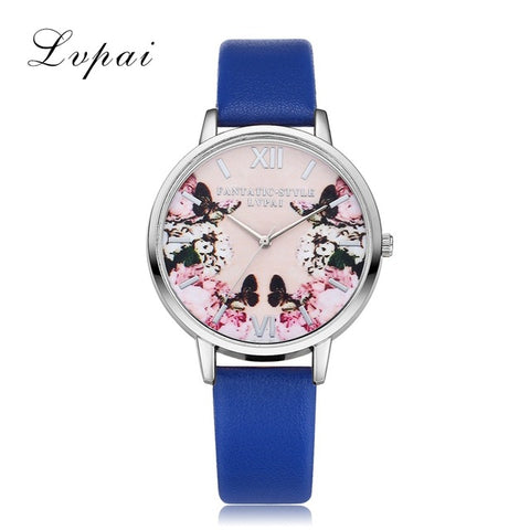 Lvpai Luxury Leather Women Dress Watches Wristwatch Fashion Flower Butterfly Ladies Bracelet Female Round Clock Quartz Watch - watchwomen