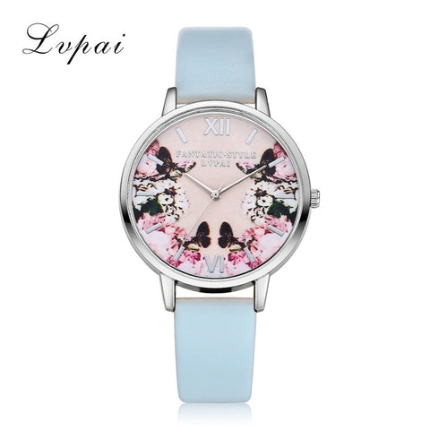 Lvpai Luxury Leather Women Dress Watches Wristwatch Fashion Flower Butterfly Ladies Bracelet Female Round Clock Quartz Watch - watchwomen