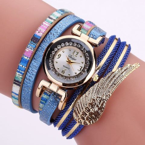 Duoya Brand Watches Women Dress Wing Feather Pendant Gold Luxury Butterfly Bracelet Lady Wristwatches Gift Quartz Watch - watchwomen