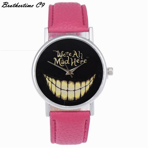 2017 Luxury Fashion women watch  WE ARE ALL MAD HERE Watch Evil Smile Emoji PU Leather Quartz Wrist Watches relogio feminino - watchwomen