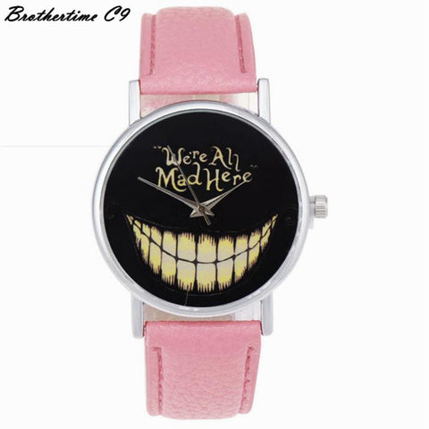 2017 Luxury Fashion women watch  WE ARE ALL MAD HERE Watch Evil Smile Emoji PU Leather Quartz Wrist Watches relogio feminino - watchwomen