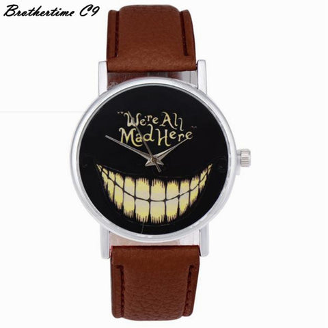 2017 Luxury Fashion women watch  WE ARE ALL MAD HERE Watch Evil Smile Emoji PU Leather Quartz Wrist Watches relogio feminino - watchwomen