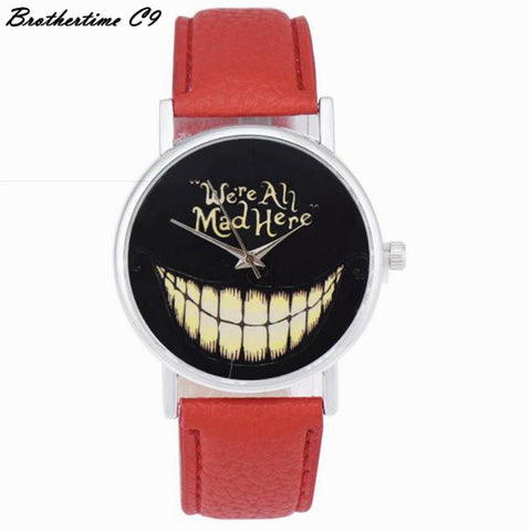 2017 Luxury Fashion women watch  WE ARE ALL MAD HERE Watch Evil Smile Emoji PU Leather Quartz Wrist Watches relogio feminino - watchwomen