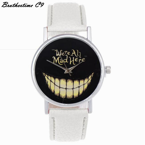 2017 Luxury Fashion women watch  WE ARE ALL MAD HERE Watch Evil Smile Emoji PU Leather Quartz Wrist Watches relogio feminino - watchwomen