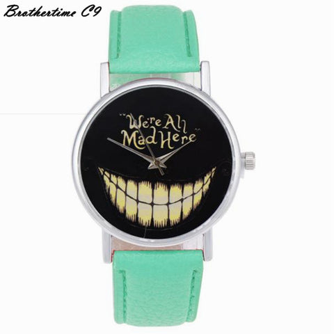 2017 Luxury Fashion women watch  WE ARE ALL MAD HERE Watch Evil Smile Emoji PU Leather Quartz Wrist Watches relogio feminino - watchwomen