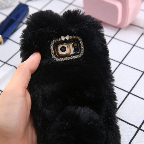 Lovely 3D Rabbit Ears Soft TPU Luxury hair Fluffy Diamond Phone Case For Samsung Galaxy J3 J5 J7 2016 Cute Furry Warm Back Cover - watchwomen