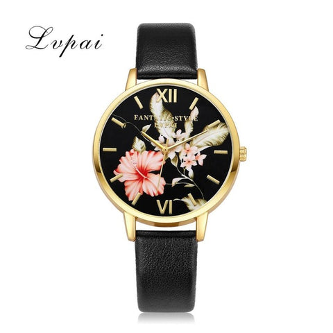 Lvpai Top Brand Leather Watches Women Fashion Gold Flowers Casual Bracelet Quartz Watch 2017 Ladies Dress Sport Clock Christmas - watchwomen