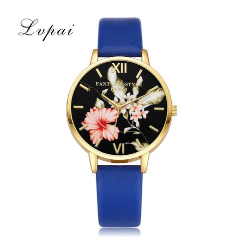 Lvpai Top Brand Leather Watches Women Fashion Gold Flowers Casual Bracelet Quartz Watch 2017 Ladies Dress Sport Clock Christmas - watchwomen