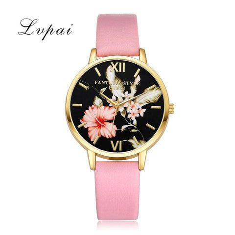 Lvpai Top Brand Leather Watches Women Fashion Gold Flowers Casual Bracelet Quartz Watch 2017 Ladies Dress Sport Clock Christmas - watchwomen