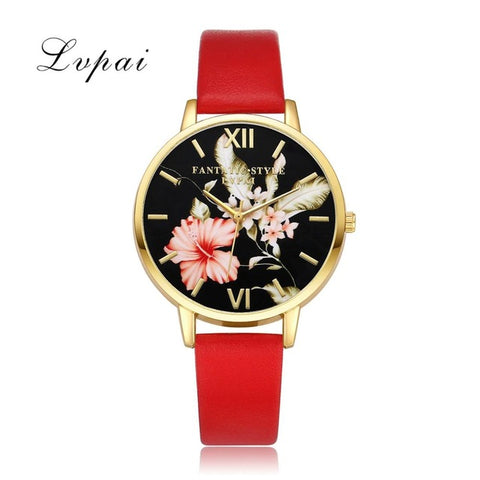Lvpai Top Brand Leather Watches Women Fashion Gold Flowers Casual Bracelet Quartz Watch 2017 Ladies Dress Sport Clock Christmas - watchwomen