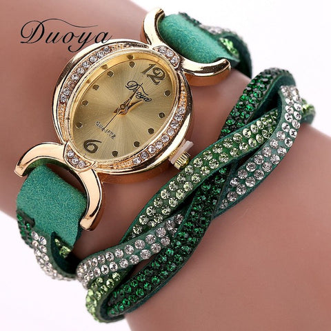 Duoya Luxury Brand Watch Women Gold Dress Crystal Rhinestone Bracelet Watch Female Fashion Ribbon Quartz Clock Christmas Gift - watchwomen