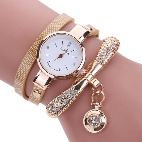 Women Watches Fashion Casual Bracelet Watch Women Relogio Leather Rhinestone Analog Quartz Watch Clock Female Montre Femme - watchwomen