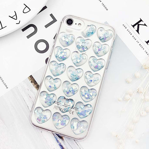 USLION Glitter 3D Love Heart Phone Case For iPhone 7 Plus Transparent Cases Soft TPU Clear Back Cover For iPhone X 6 6S 7 8 Plus - watchwomen