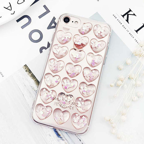 USLION Glitter 3D Love Heart Phone Case For iPhone 7 Plus Transparent Cases Soft TPU Clear Back Cover For iPhone X 6 6S 7 8 Plus - watchwomen