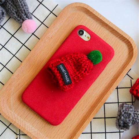 New Fashion for IPhone 6 Case Warm Fur Ball Case Plush 3D Hat Phone Case for Iphone 6 6s 6plus 7 7plus 5SE Luxury Back Cover Bag - watchwomen