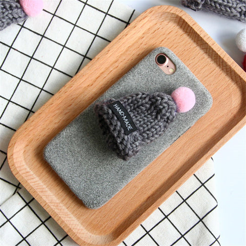 New Fashion for IPhone 6 Case Warm Fur Ball Case Plush 3D Hat Phone Case for Iphone 6 6s 6plus 7 7plus 5SE Luxury Back Cover Bag - watchwomen