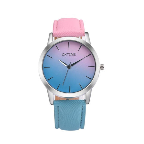 2017 OKTIME Retro Rainbow Design Leather Band Analog Alloy Quartz Wrist Watch Dropship J6152 - watchwomen