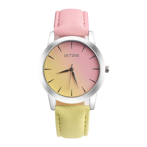 2017 OKTIME Retro Rainbow Design Leather Band Analog Alloy Quartz Wrist Watch Dropship J6152 - watchwomen