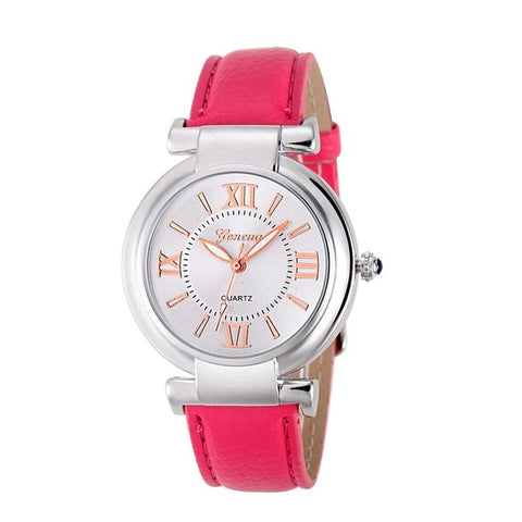 2017 Hot Sale Women Watches Girl Roman Numerals Leather Band Saat Quartz Clock Wrist Watch Bracelet J8 - watchwomen