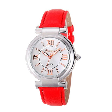 2017 Hot Sale Women Watches Girl Roman Numerals Leather Band Saat Quartz Clock Wrist Watch Bracelet J8 - watchwomen