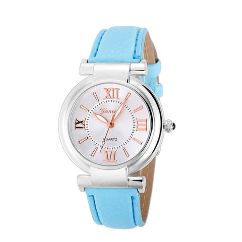 2017 Hot Sale Women Watches Girl Roman Numerals Leather Band Saat Quartz Clock Wrist Watch Bracelet J8 - watchwomen