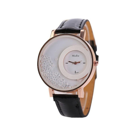 Relogio 2017 New Design Woman PU Leather Quicksand Rhinestone Quartz Bracelet Wristwatch Watch relogio feminino hour 17apr12 - watchwomen