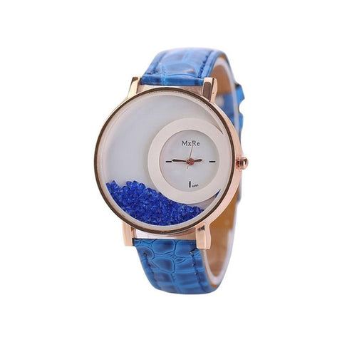 Relogio 2017 New Design Woman PU Leather Quicksand Rhinestone Quartz Bracelet Wristwatch Watch relogio feminino hour 17apr12 - watchwomen