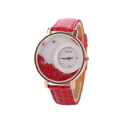 Relogio 2017 New Design Woman PU Leather Quicksand Rhinestone Quartz Bracelet Wristwatch Watch relogio feminino hour 17apr12 - watchwomen