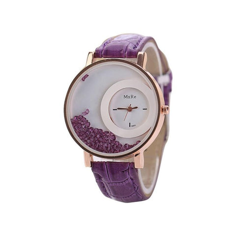 Relogio 2017 New Design Woman PU Leather Quicksand Rhinestone Quartz Bracelet Wristwatch Watch relogio feminino hour 17apr12 - watchwomen