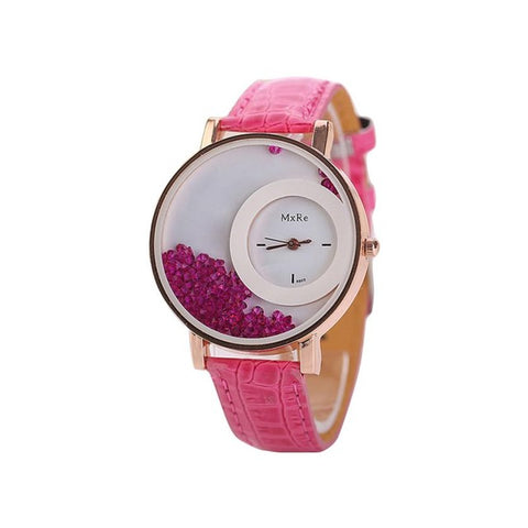 Relogio 2017 New Design Woman PU Leather Quicksand Rhinestone Quartz Bracelet Wristwatch Watch relogio feminino hour 17apr12 - watchwomen