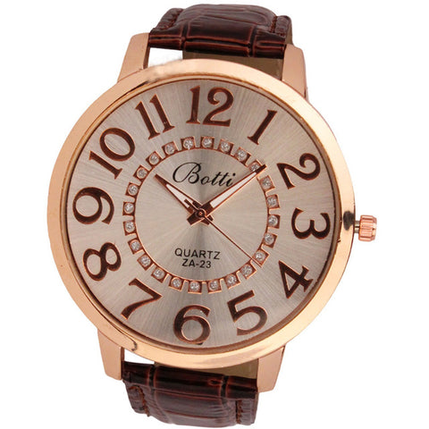 Relogio Feminino Gift Saat Clock Reloj Mujer Womens Fashion Numerals Golden Dial Leather Analog Quartz Watch 2017 - watchwomen