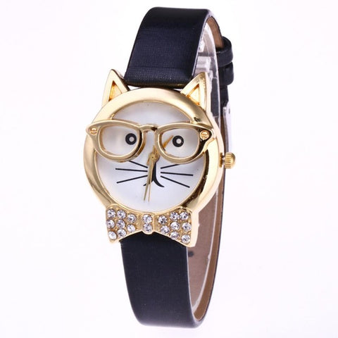 2017 Milky hot sale Fashion Cute Glasses Cat Women Analog Quartz Dial Wrist Watch  watch 17Jul 28 - watchwomen