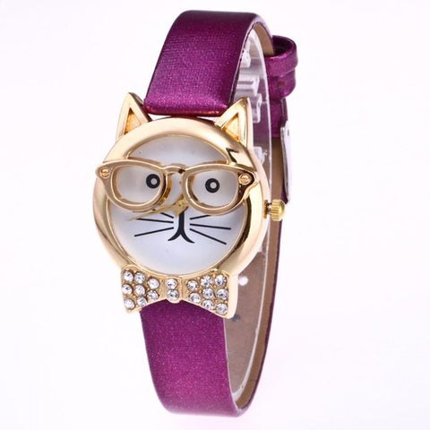 2017 Milky hot sale Fashion Cute Glasses Cat Women Analog Quartz Dial Wrist Watch  watch 17Jul 28 - watchwomen