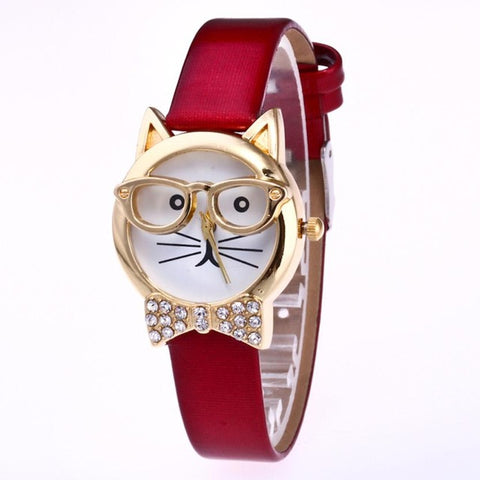 2017 Milky hot sale Fashion Cute Glasses Cat Women Analog Quartz Dial Wrist Watch  watch 17Jul 28 - watchwomen