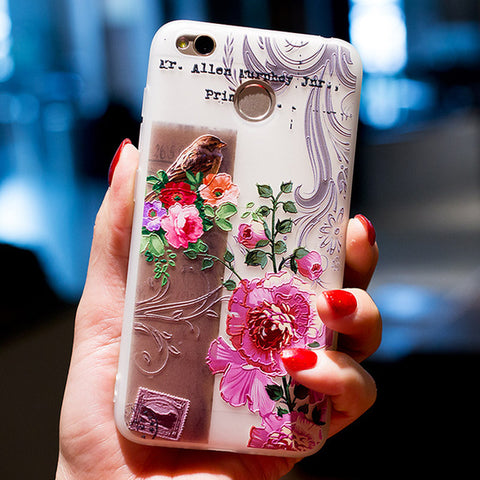 BROEYOUE Case For Xiaomi Redmi 4X 4A 5A 3 3S 3X 5 Plus Note 4 4X 5A 3 3D Relief Silicone Case Flower Matte Phone Cases Cover - watchwomen