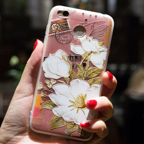 BROEYOUE Case For Xiaomi Redmi 4X 4A 5A 3 3S 3X 5 Plus Note 4 4X 5A 3 3D Relief Silicone Case Flower Matte Phone Cases Cover - watchwomen