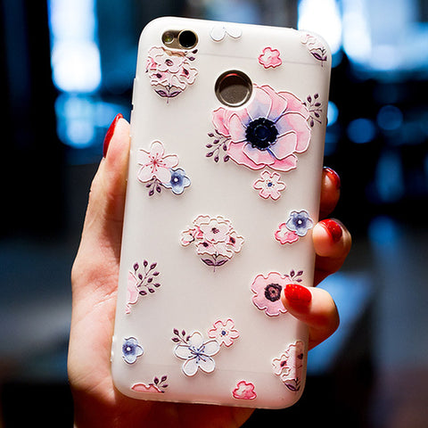 BROEYOUE Case For Xiaomi Redmi 4X 4A 5A 3 3S 3X 5 Plus Note 4 4X 5A 3 3D Relief Silicone Case Flower Matte Phone Cases Cover - watchwomen