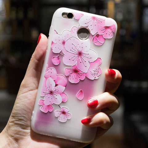 BROEYOUE Case For Xiaomi Redmi 4X 4A 5A 3 3S 3X 5 Plus Note 4 4X 5A 3 3D Relief Silicone Case Flower Matte Phone Cases Cover - watchwomen