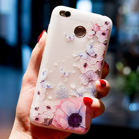 BROEYOUE Case For Xiaomi Redmi 4X 4A 5A 3 3S 3X 5 Plus Note 4 4X 5A 3 3D Relief Silicone Case Flower Matte Phone Cases Cover - watchwomen