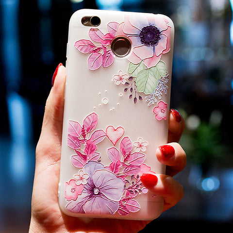 BROEYOUE Case For Xiaomi Redmi 4X 4A 5A 3 3S 3X 5 Plus Note 4 4X 5A 3 3D Relief Silicone Case Flower Matte Phone Cases Cover - watchwomen